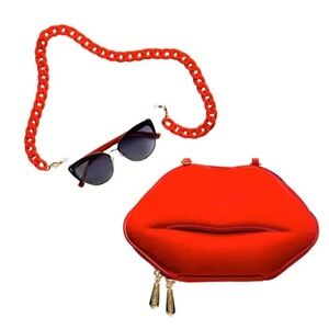 Betsey Johnson XOXO Metal Sunglasses Case & Chain Black And White NIB